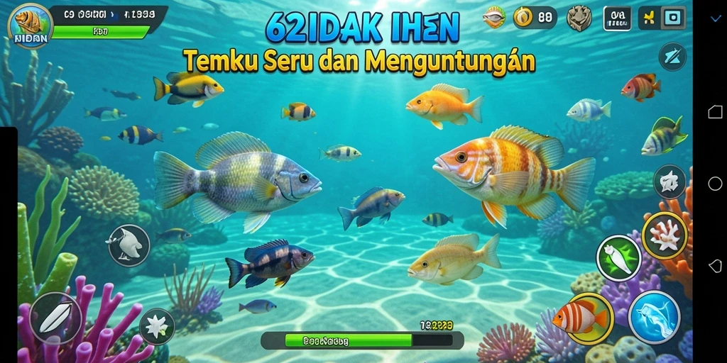 Gameplay 62IDN dengan tampilan menawan dan ikan yang beragam.