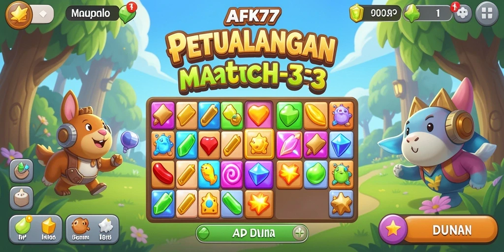 Menampilkan gameplay seru dalam dunia Match-3 yang penuh warna.