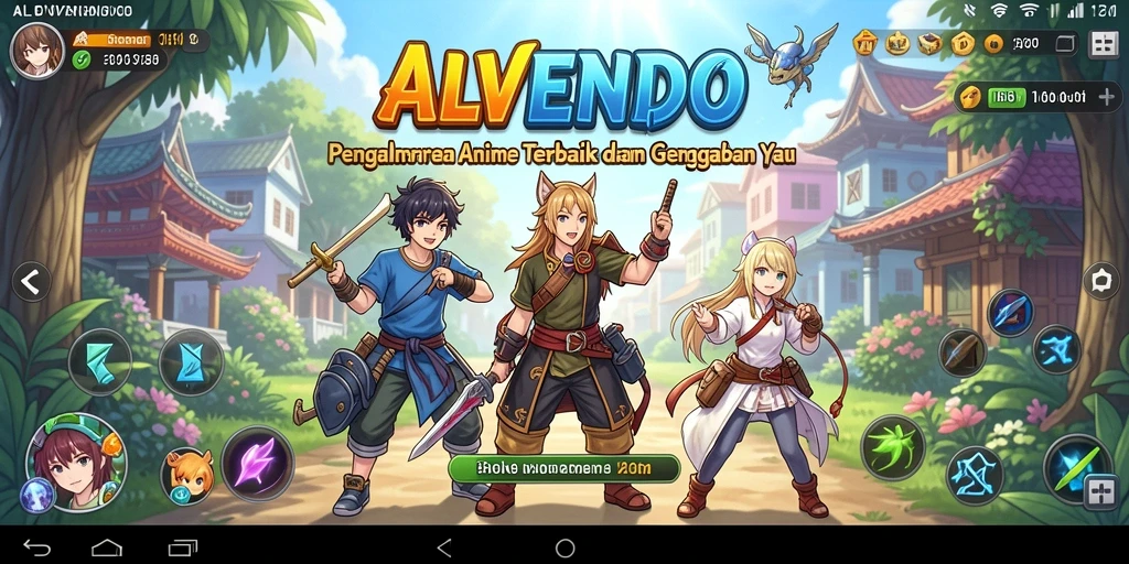 Screenshot gameplay ALVENDO menampilkan karakter Anime beraksi dalam pertempuran seru.