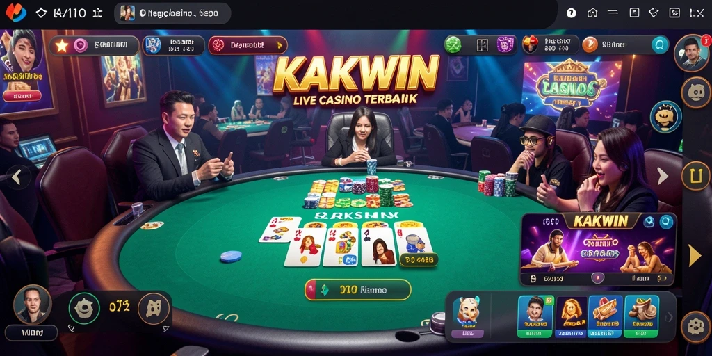 Screenshot KAKWIN menampilkan dealer langsung dan gameplay seru dari Live Casino.
