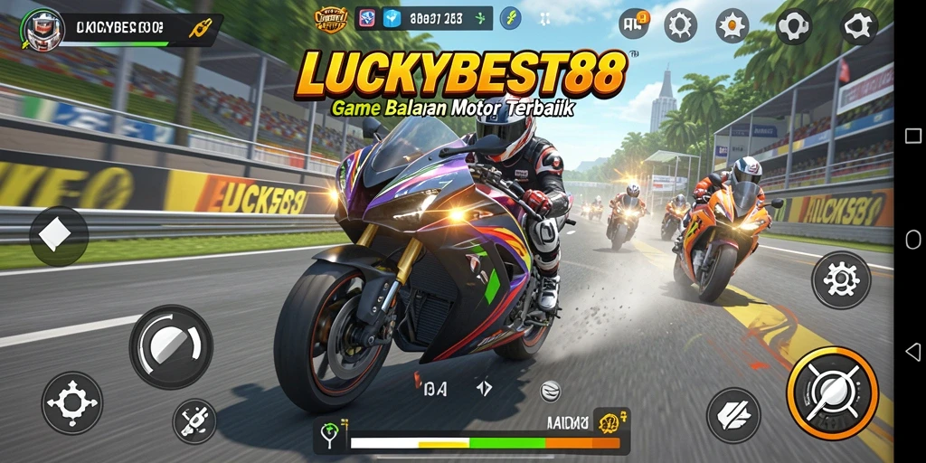 Screenshot gameplay LUCKYBEST88 yang menampilkan kecepatan balapan motor.