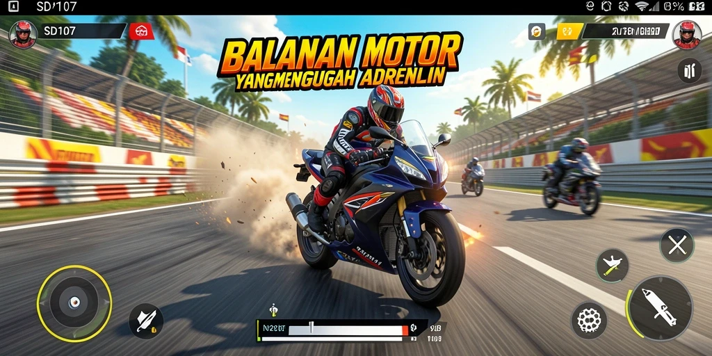 Screenshot SD107 menampilkan aksi balapan motor yang seru dan mendebarkan.