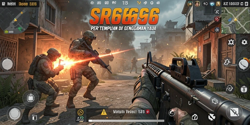 Tampilan gameplay SR6666 yang mendebarkan di arena pertempuran FPS.