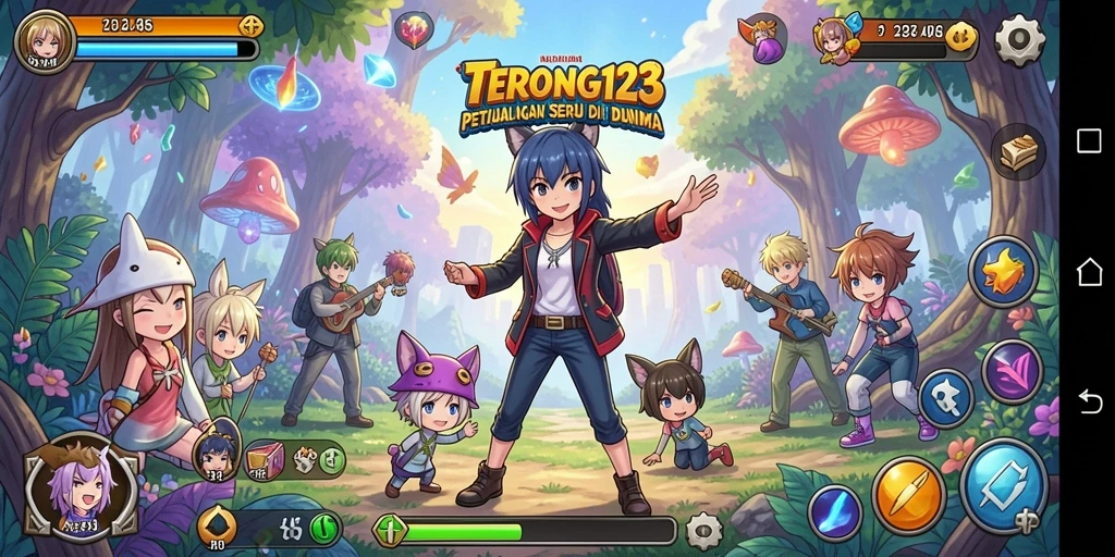 Screenshot menunjukkan karakter anime beraksi dalam pertempuran epik.